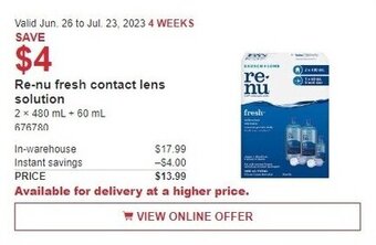 Costco Re-nu fresh contact lens solution offer