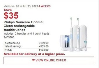 Costco Philips Sonicare Optimal Clean rechargeable toothbrushes offer