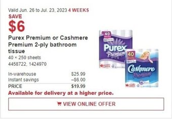Costco Purex Premium or Cashmere Premium 2-ply bathroom tissue offer