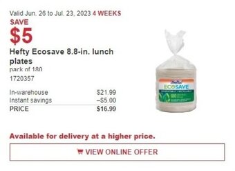 Costco Hefty Ecosave 8.8-in. lunch plates offer