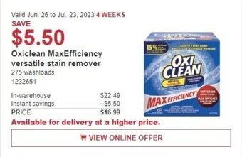Costco Oxiclean MaxEfficiency versatile stain remover offer