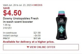 Costco Downy Unstopables Fresh in-wash scent booster offer