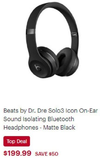 Best Buy Beats by Dr. Dre Solo3 Icon On-Ear Sound Isolating Bluetooth Headphones - Matte Black offer