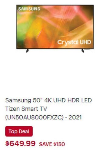 Best Buy Samsung 50" 4K UHD HDR LED Tizen Smart TV offer