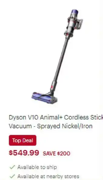 Best Buy Dyson V10 Animal+ Cordless Stick Vacuum - Sprayed Nickel/Iron offer