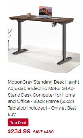 Best Buy MotionGrey Standing Desk Height Adjustable Electric Motor Sit-to-Stand Desk Computer for Home and Office offer