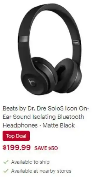 Best Buy Beats by Dr. Dre Solo3 Icon On-Ear Sound Isolating Bluetooth Headphones - Matte Black offer