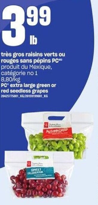 Provigo Très gros raisins verts ou rouges sans pépins PC offer