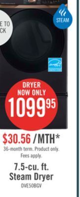 The Brick Samsung 7.5 cu. ft. smart electric dryer with steam sanitize+ - dve50bg8300vac offer