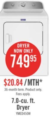 The Brick Maytag 7 cu. ft. electric dryer with wrinkle prevent - ymed4500mw offer