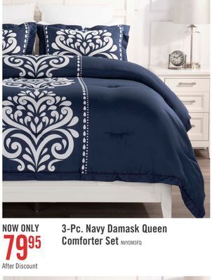 The Brick Navy damask 3-piece full/queen comforter set offer