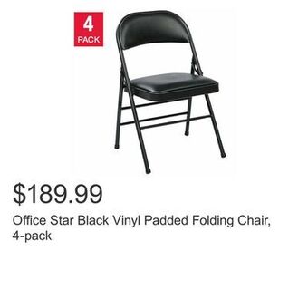 Costco Office star black vinyl padded folding chair, 4-pack offer