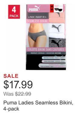 Costco Puma ladies seamless bikini, 4-pack offer