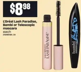 Loblaws L'Oréal Lash Paradise, Bambi or Telescopic Mascara offer