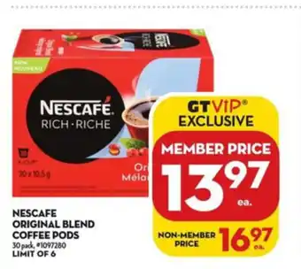 Giant Tiger Nescafe Original Blend Coffee Pods offer