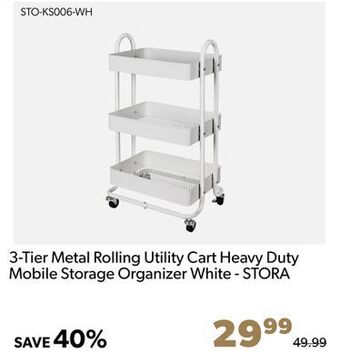 Shopper+ 3-tier metal rolling utility cart heavy duty mobile storage organizer white - stora offer