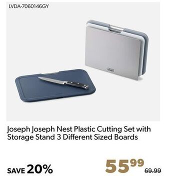 Shopper+ Joseph joseph nest plastic cutting set with storage stand 3 different sized boards offer