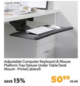 Shopper+ Adjustable computer keyboard & mouse platform tray deluxe under table desk mount - primecables offer