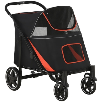 Best Buy Pawhut pet stroller with universal front wheels, shock absorber, one-click foldable dog cat carriage with brakes, storage bag offer