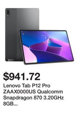 Newegg Lenovo tab p12 pro zaax0000us qualcomm snapdragon 870 3.20ghz 8gb lpddr5 memory 256gb ufs 3.1 12.6 2560 x 1600 tablet pc andr offer