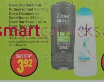 FreshCo Dove Deodorant or Antiperspirant Dove Shampoo or Conditioner, Dove bar Soap or Dove Body wash offer