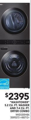 Lowe's Lg washtower 5.2 cu. ft. washer and 7.4 cu. ft. dryer combo offer