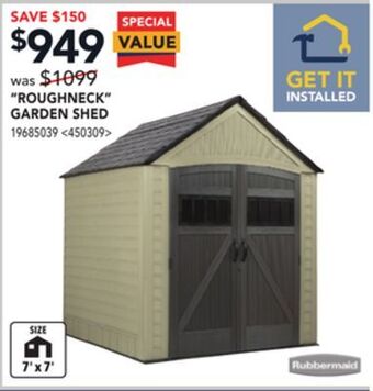 Lowe's Rubbermaid roughneck garden shed offer