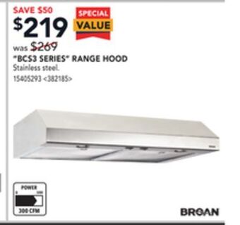Lowe's Broan bcs3 series range hood offer