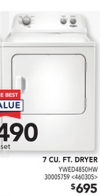 Lowe's Whirlpool 7 cu. ft. dryer offer