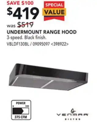 Lowe's Venmar bistro undermount range hood offer