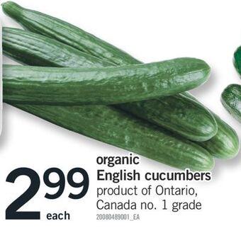Fortinos Organic english cucumbers offer
