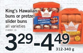 Fortinos King's hawaiian buns or pretzel slider buns, 312-340 g offer