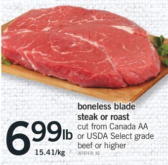 Fortinos Boneless blade steak or roast offer
