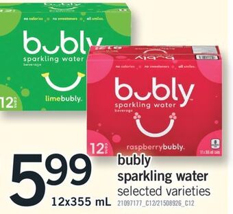 Fortinos Bubly sparkling water, 12x355 ml offer