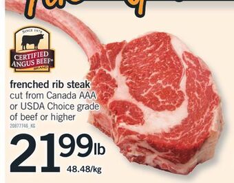 Fortinos Frenched rib steak offer