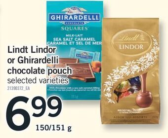 Fortinos Lindt lindor or ghirardelli chocolate pouch, 150/151 g offer