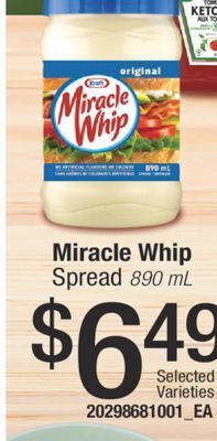 Fortinos Miracle whip spread, 890 ml offer