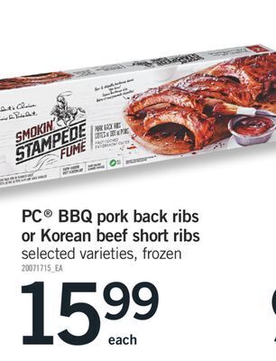 Fortinos Pc® bbq pork back ribs or korean beef short ribs offer
