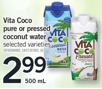 Fortinos Vita coco pure or pressed coconut water, 500 ml offer