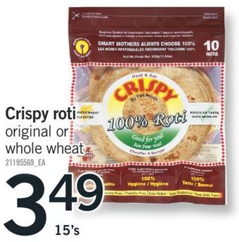 Fortinos Crispy roti, 15's offer