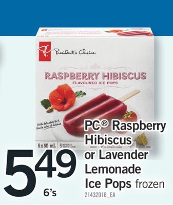 Fortinos Pc® raspberry hibiscus or lavender lemonade ice pops, 6's offer