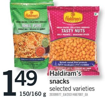 Fortinos Haldiram's snacks, 150/160 g offer