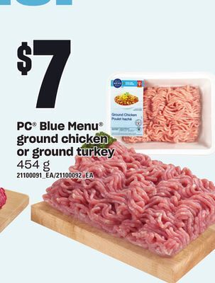 Loblaws Pc® blue menu® ground chicken or ground turkey, 454 g offer