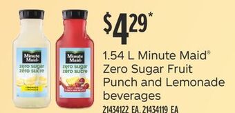 Fortinos 1.54 l minute maid® zero sugar fruit punch and lemonade beverages offer