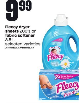 Loblaws Fleecy dryer sheets, 200's or fabric softener, 3.5 l offer