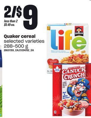 Loblaws Quaker cereal, 288-500 g offer