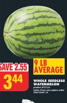 No Frills Whole seedless watermelon, 9 lb average offer
