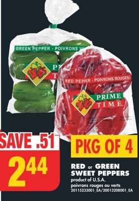 No Frills Red or green sweet peppers, pkg of 4 offer