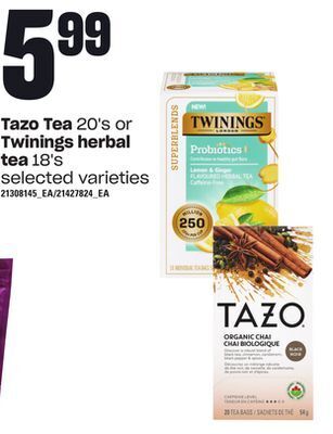 Loblaws Tazo tea, 20's or twinings herbal tea, 18's offer