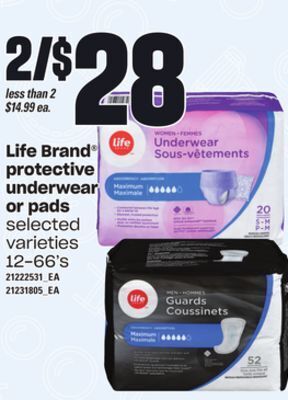 Loblaws Life brand® protective underwear or pads, 12-66's offer